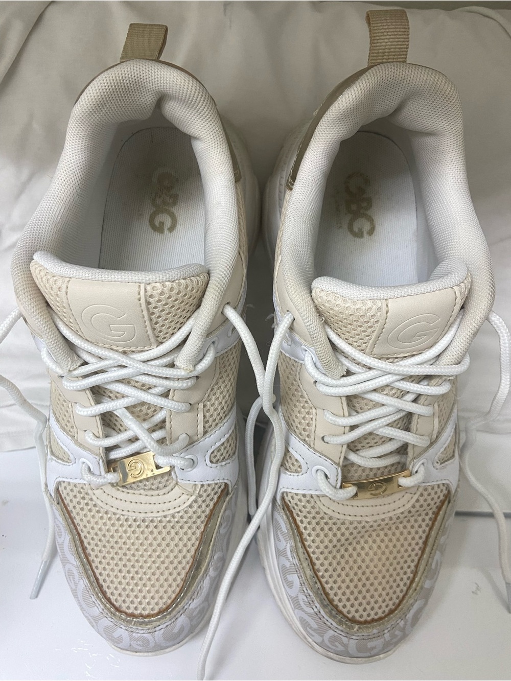 Chunky Sneakers by G by GUESS Cream and White Mesh Platform Sneakers 9.5